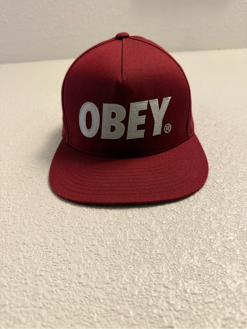 Obey Maroon Snapback Hat with White Embroidered Logo
